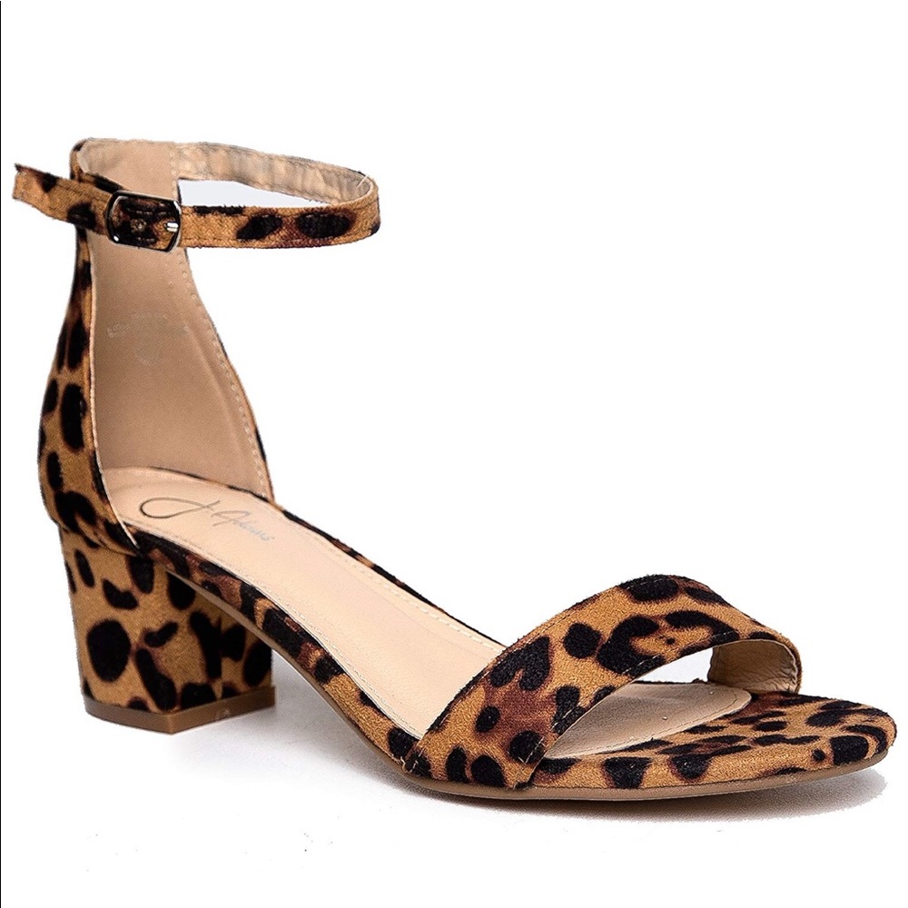 Leopard Print Ankle Strap Low Block Heel